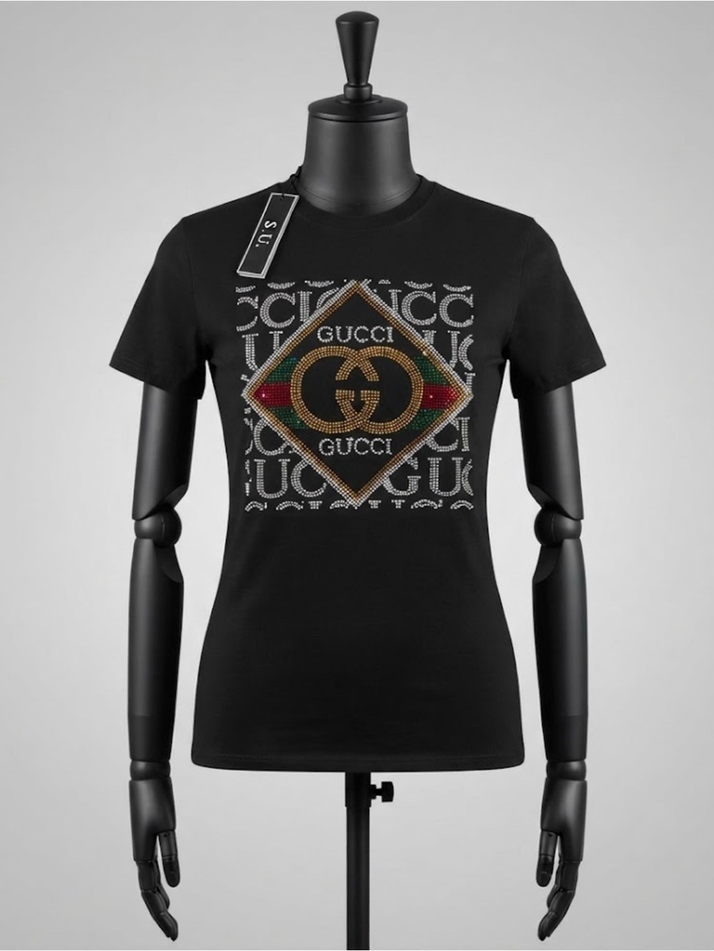 Women's FASHION Black Logo Crystal-Embellished Tee